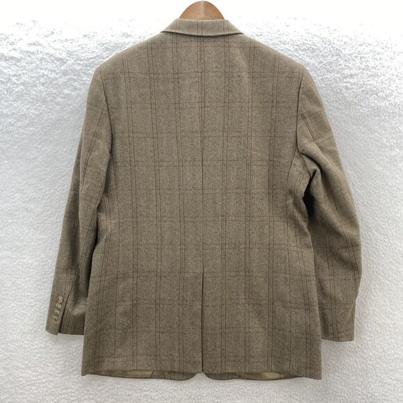 Club Room Blazer 42R Cashmere Blend Herringbone Beige Plaid 2 Button Sport Coat - Picture 13 of 16